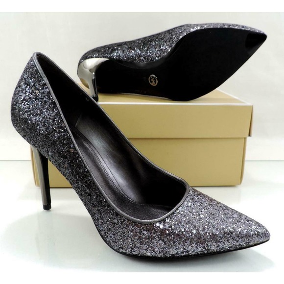MICHAEL Michael Kors Claire Pump Heels Glitter Fabric Gunmetal Grey - Picture 8 of 9